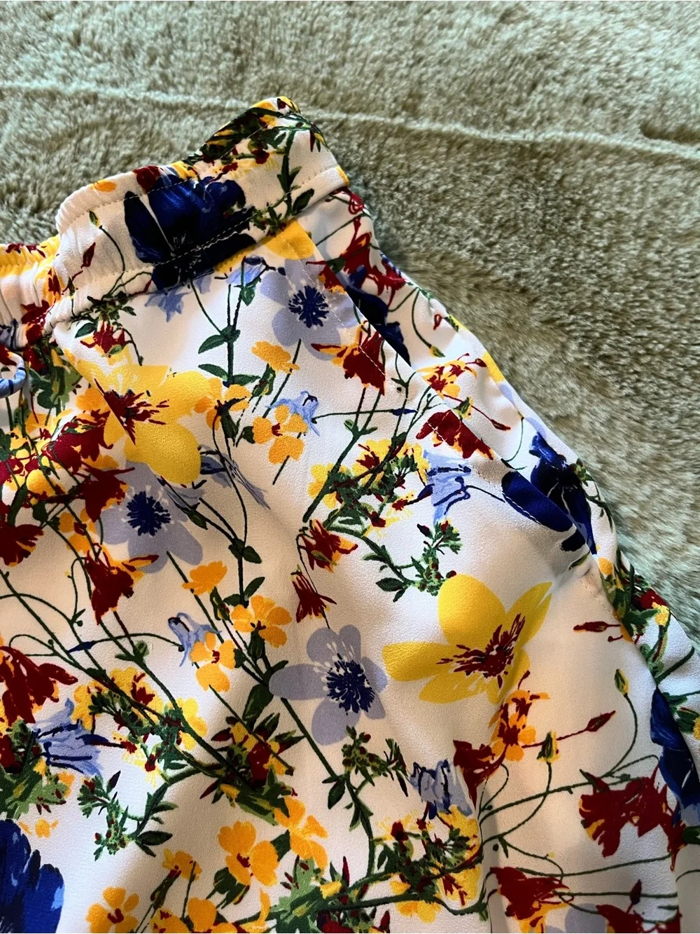 Banana Republic Floral Smocked Mini Skirt - Pockets Cream, Blue & Yellow